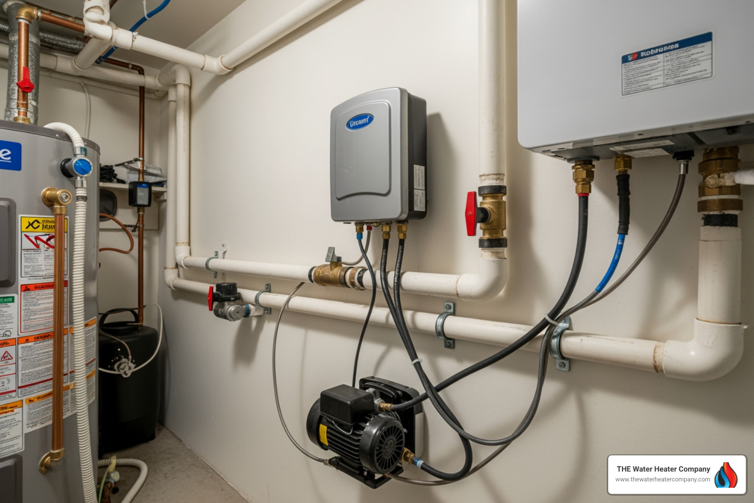 infographic showing hot water recirculation loop with labeled components including water heater, supply line, recirculation pump, return line, check valve, and multiple fixtures with arrows indicating water flow direction and temperature zones - hot water recirculating systems residential in los alamitos, ca infographic showing hot water recirculation loop with labeled components including water heater, supply line, recirculation pump, return line, check valve, and multiple fixtures with arrows indicating water flow direction and temperature zones - hot water recirculating systems residential in los alamitos, ca