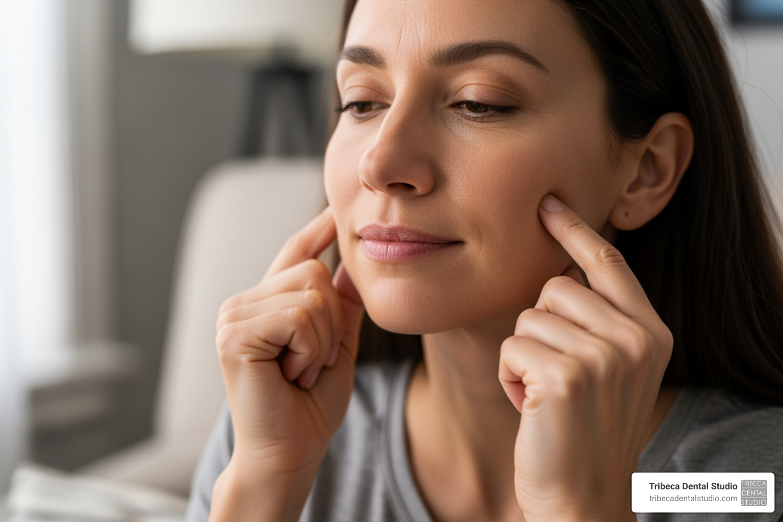 person performing a gentle jaw massage - how can i relax my jaw when i sleep