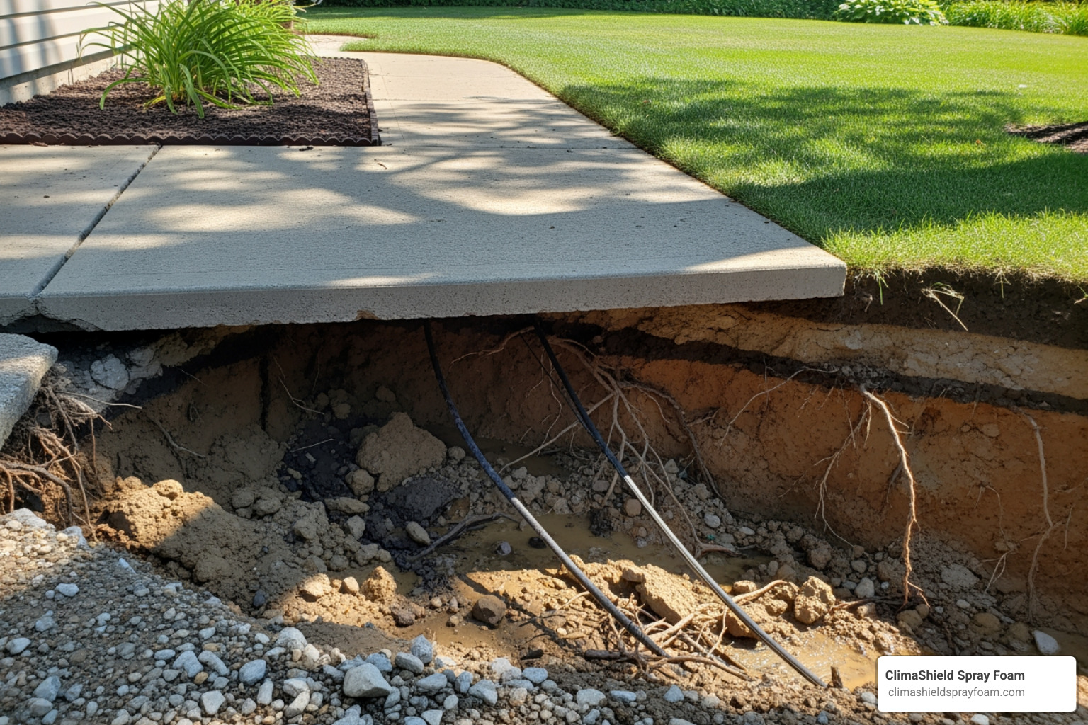 soil erosion beneath a concrete walkway - concrete slab repair