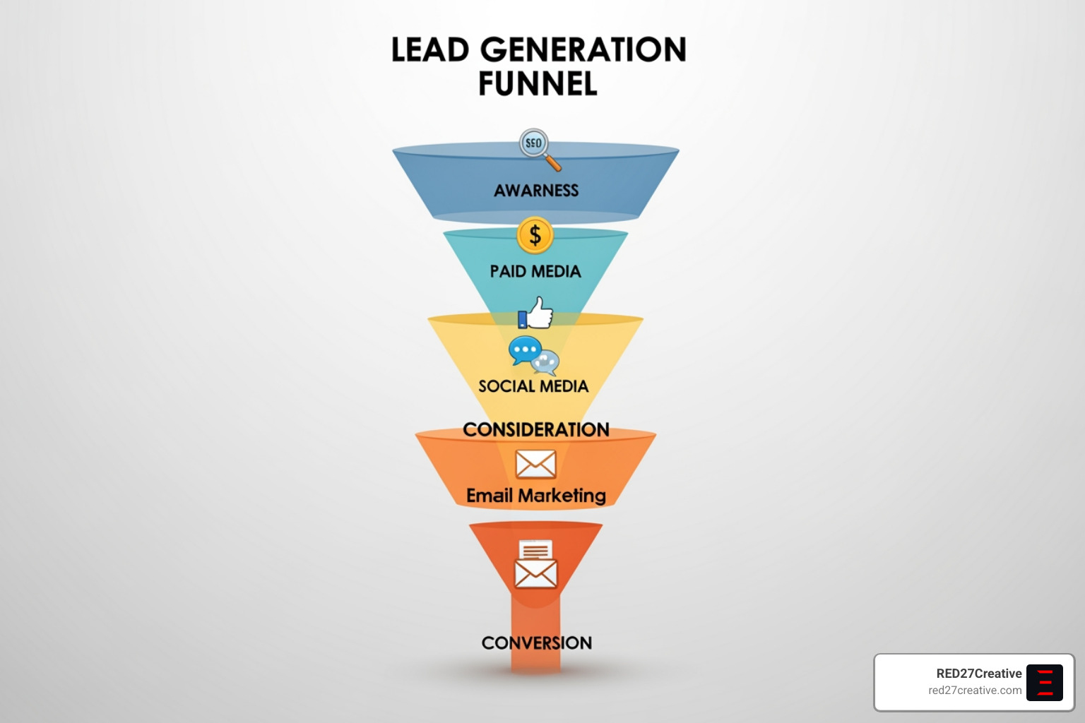Lead generation funnel showing multi-channel integration and conversion focus - Results-driven marketing agency Lead generation funnel showing multi-channel integration and conversion focus - Results-driven marketing agency
