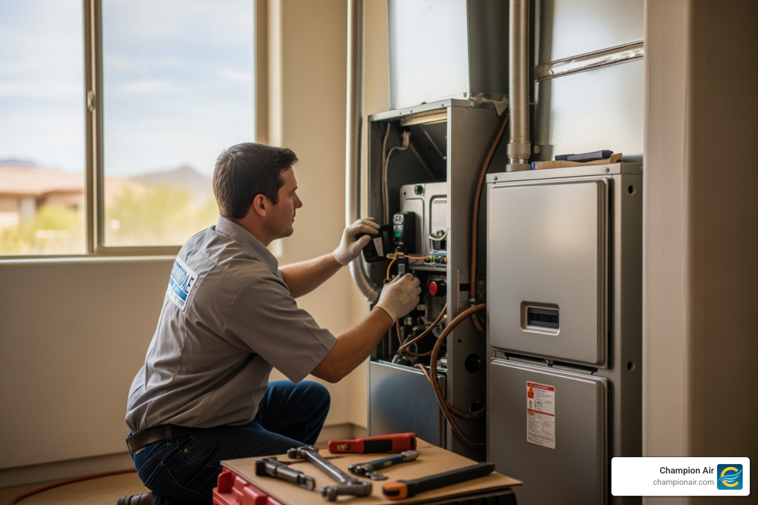 Infographic detailing key factors for furnace installation in Scottsdale, AZ, including signs for replacement, benefits of new systems, and importance of professional service - furnace installation in scottsdale, az