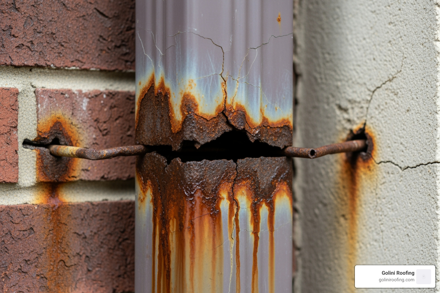 damaged and rusted downspout showing signs of leaks and corrosion - gutter downspout replacement damaged and rusted downspout showing signs of leaks and corrosion - gutter downspout replacement