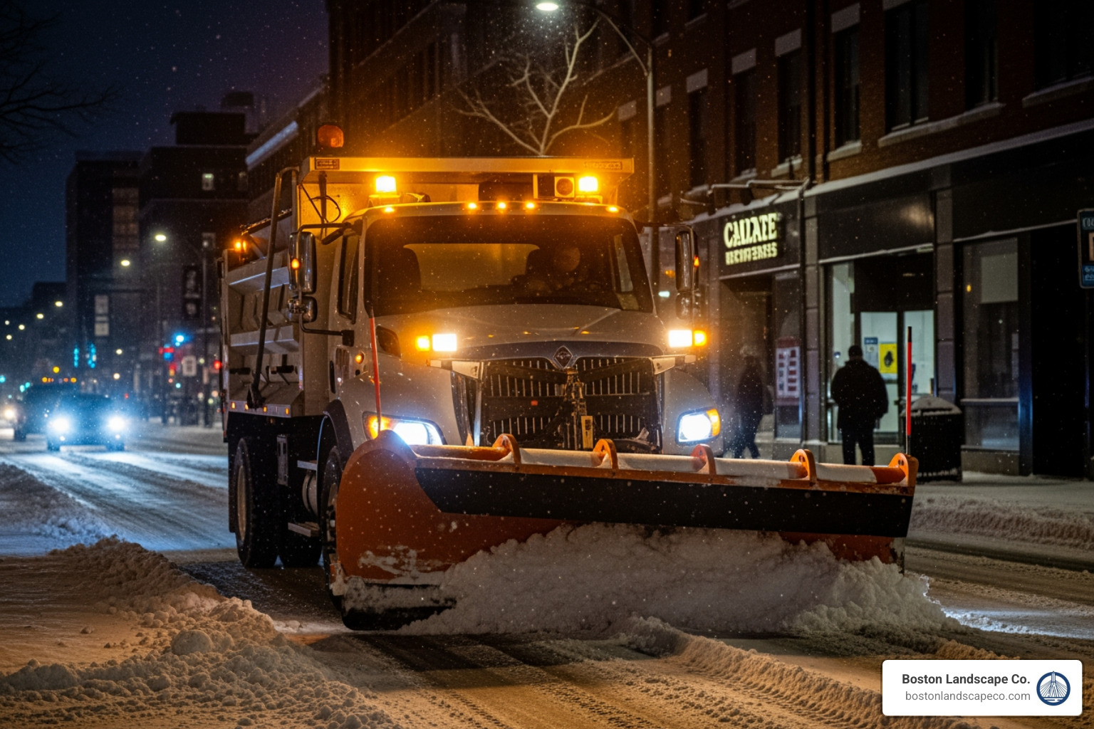 snowplow truck with safety lighting - professional snow removal