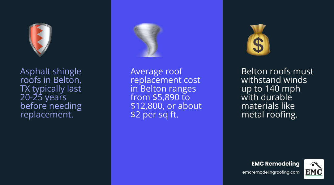 Infographic explaining the layers of a modern roofing system - roof replacement belton tx infographic 3_facts_emoji_blue