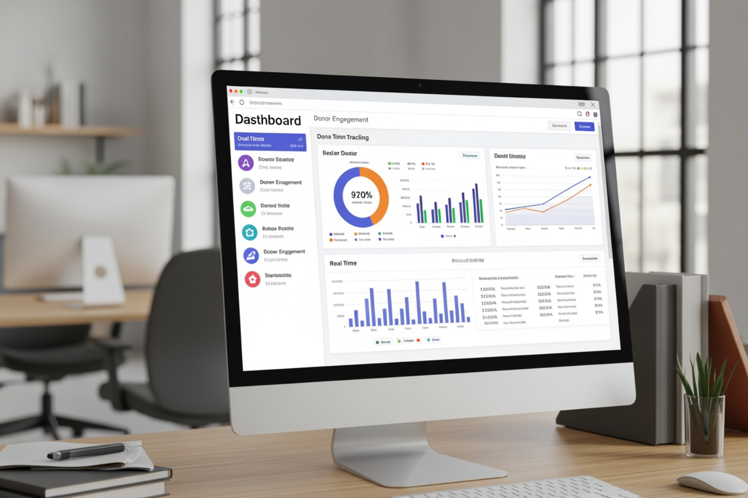 Modern nonprofit dashboard showing donor engagement trends and real-time donation tracking - online giving platform
