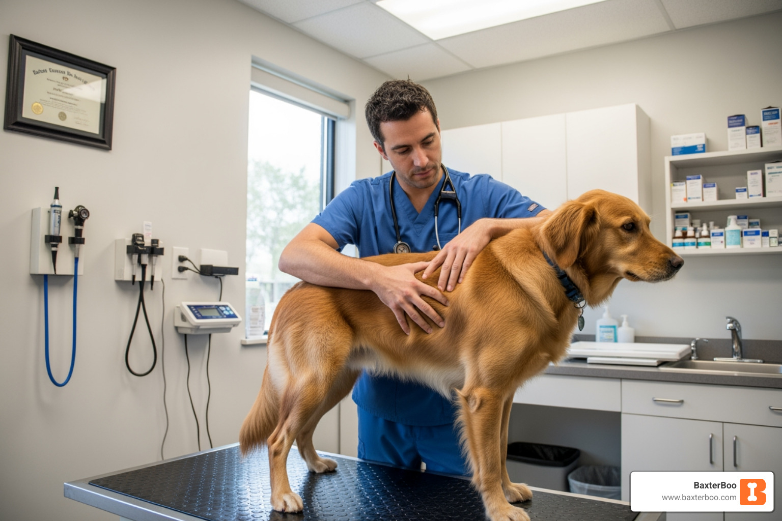 veterinarian performing a rib check on a dog to assess body condition - Weight Management & “New Year” Pet Health veterinarian performing a rib check on a dog to assess body condition - Weight Management & “New Year” Pet Health