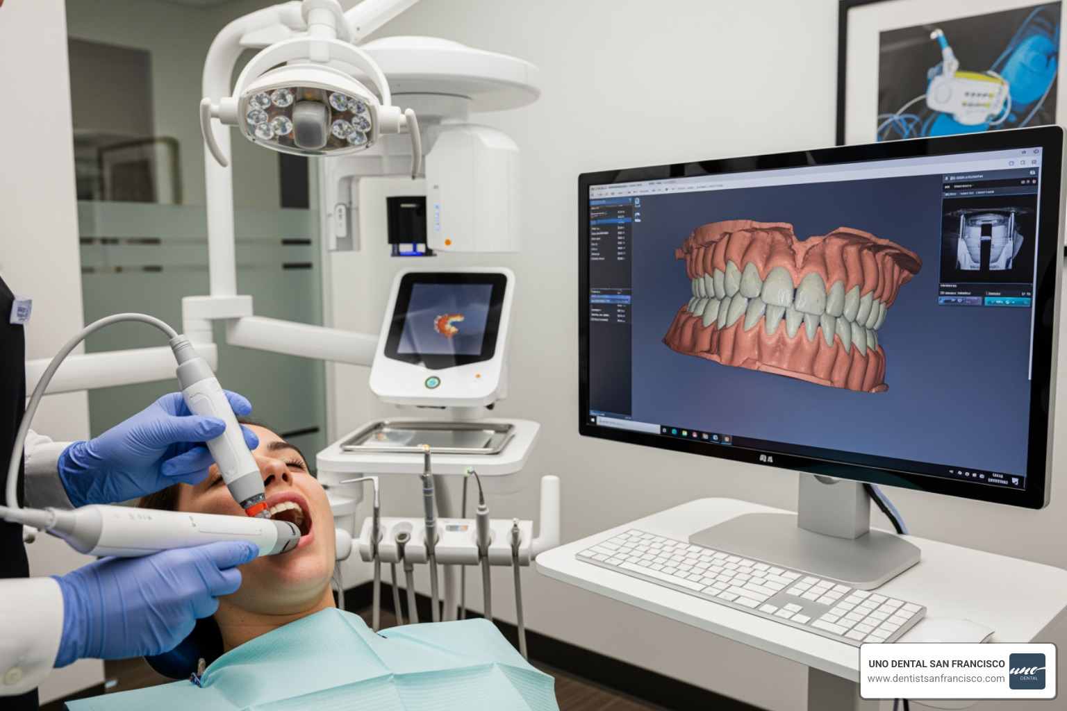 High-tech dental scanner being used to create a 3D digital model of a patient's teeth - san francisco dentist cosmetic High-tech dental scanner being used to create a 3D digital model of a patient's teeth - san francisco dentist cosmetic