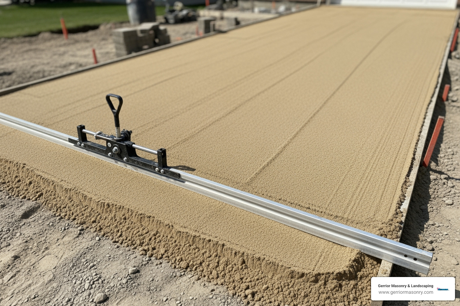 a perfectly screeded sand bed ready for block paving installation - block paving installation