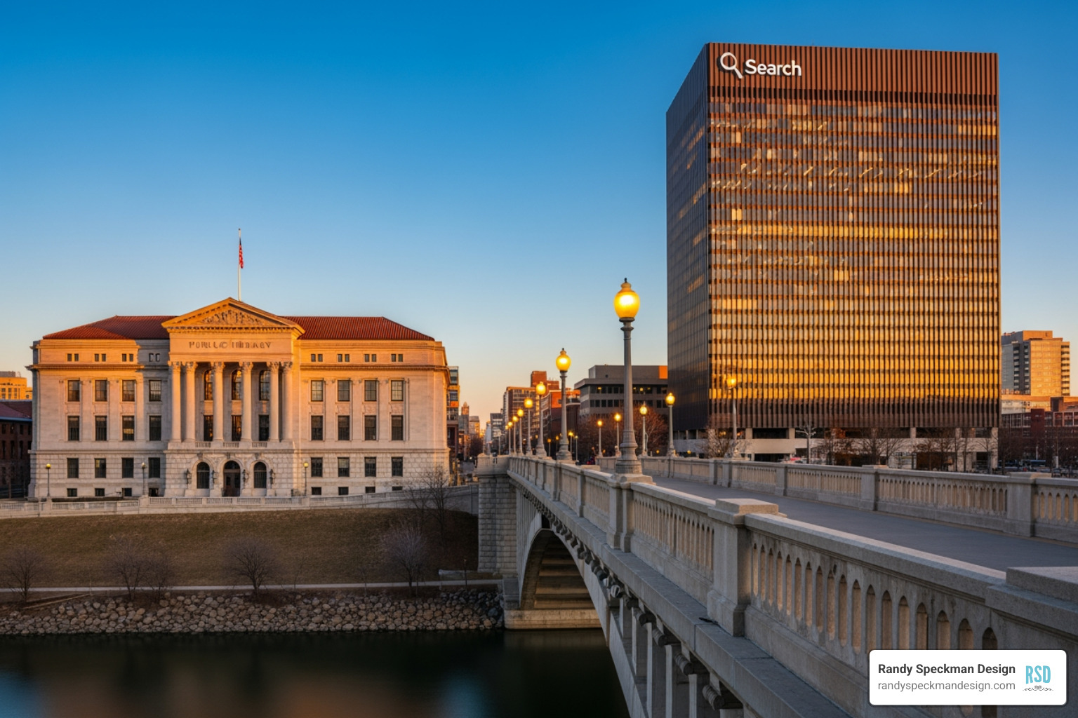 A bridge connecting a library to a search engine - Content marketing SEO