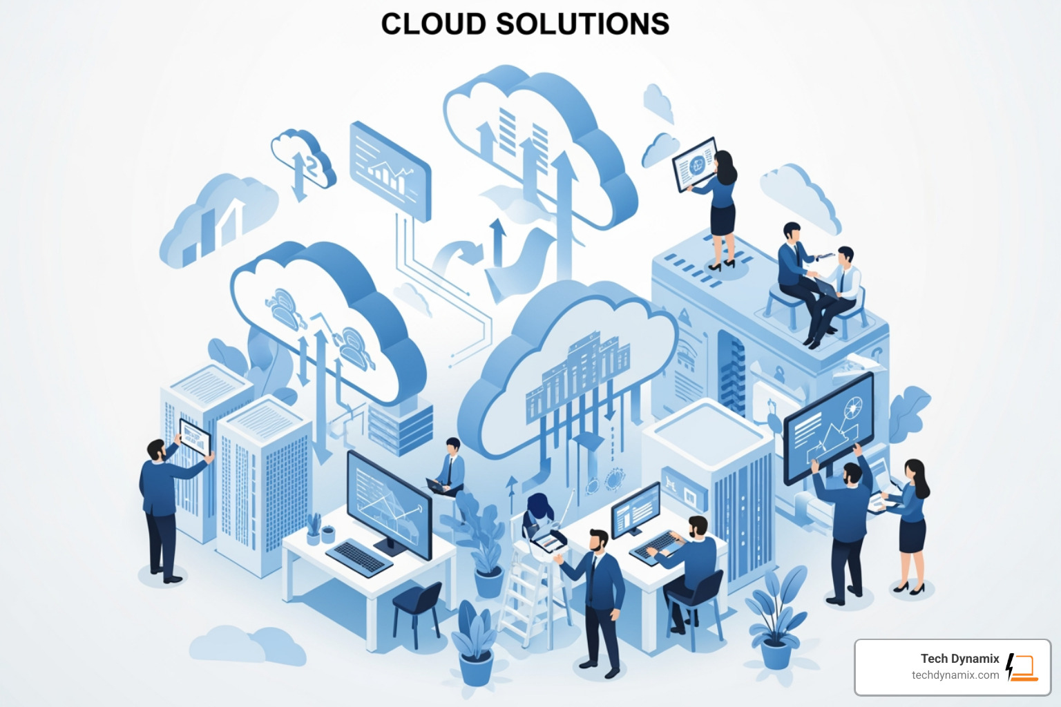 A business professional scaling a digital graph representing business growth through cloud scalability - cloud solutions