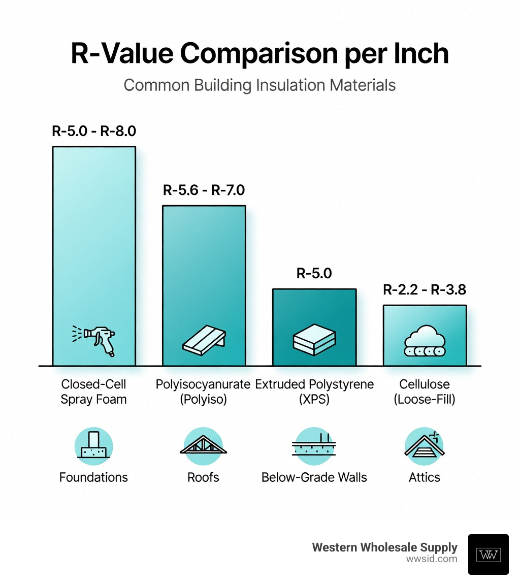 comparison of R-values per inch for common insulation materials - building insulation materials infographic comparison of R-values per inch for common insulation materials - building insulation materials infographic