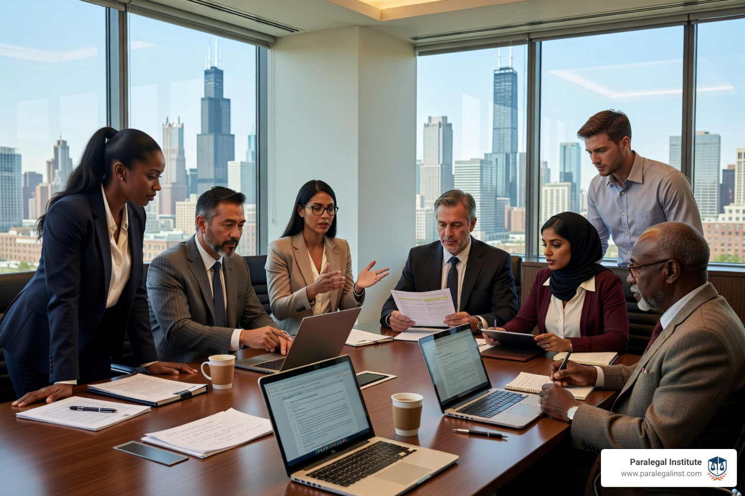 infographic showing paralegal job statistics including a competitive median wage, 376,200 current jobs, 39,300 annual openings, typical entry requirements of formal paralegal training, and top work settings including law firms, corporate legal departments, government agencies, and non-profits - paralegal job infographic 