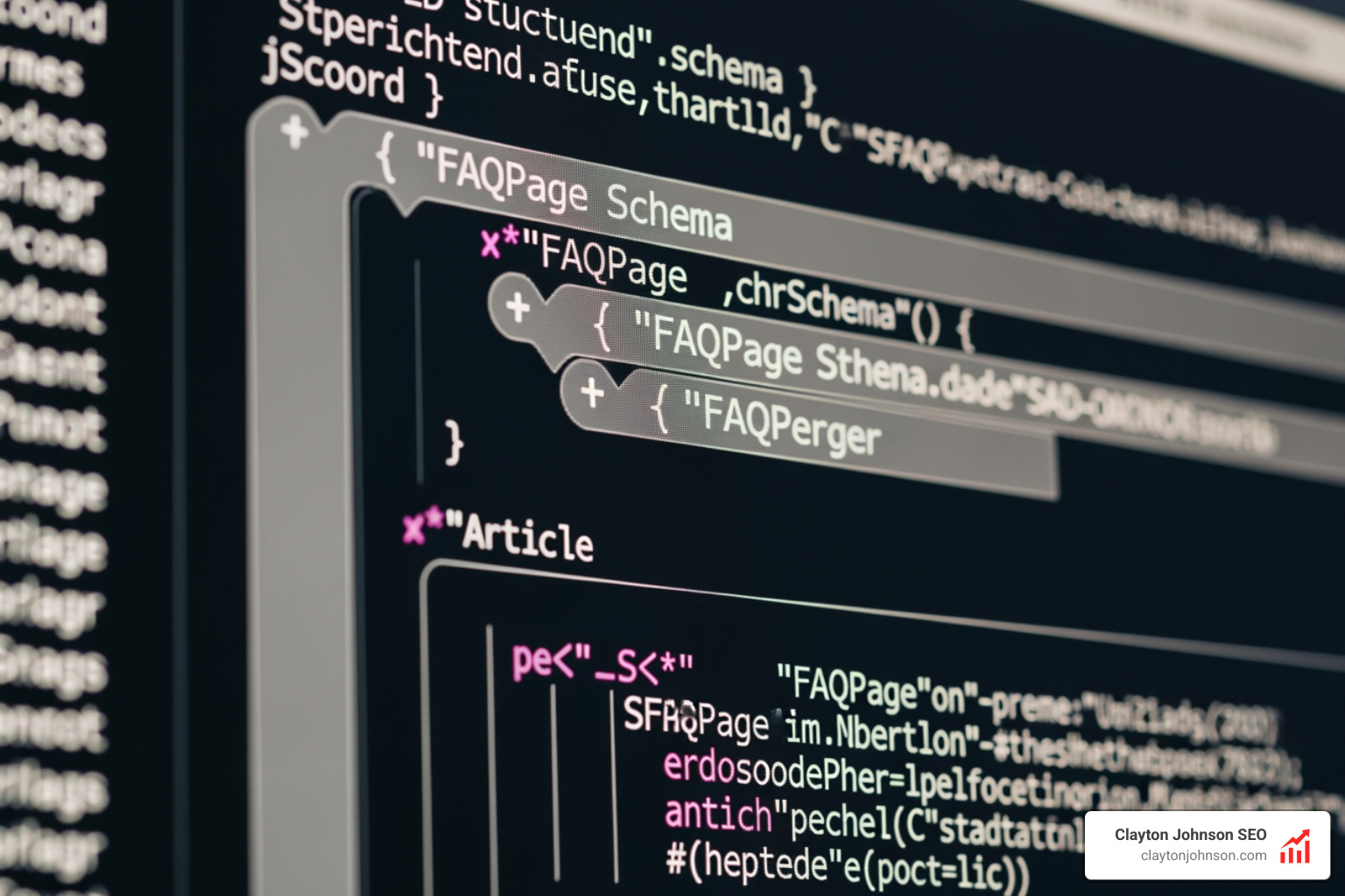 structured data code snippets showing JSON-LD for FAQPage and Article schema to improve machine readability - what elements are foundational for seo with ai