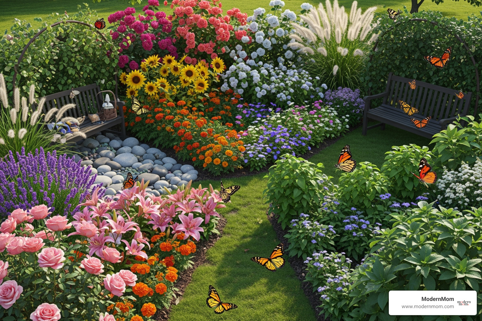 A vibrant, diverse garden with various flowers and plants, representing the many different facets of a person's well-being - holistic mental health A vibrant, diverse garden with various flowers and plants, representing the many different facets of a person's well-being - holistic mental health