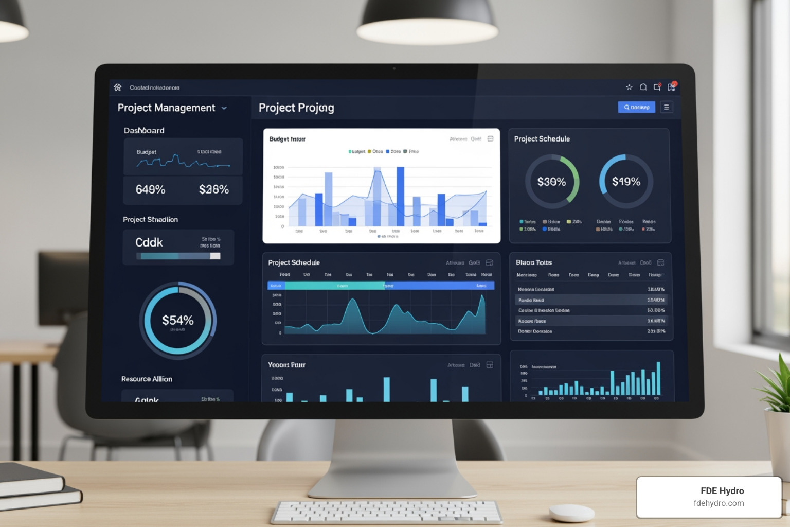 digital project dashboard showing real-time metrics for budget, schedule, and resource allocation - Efficient project management