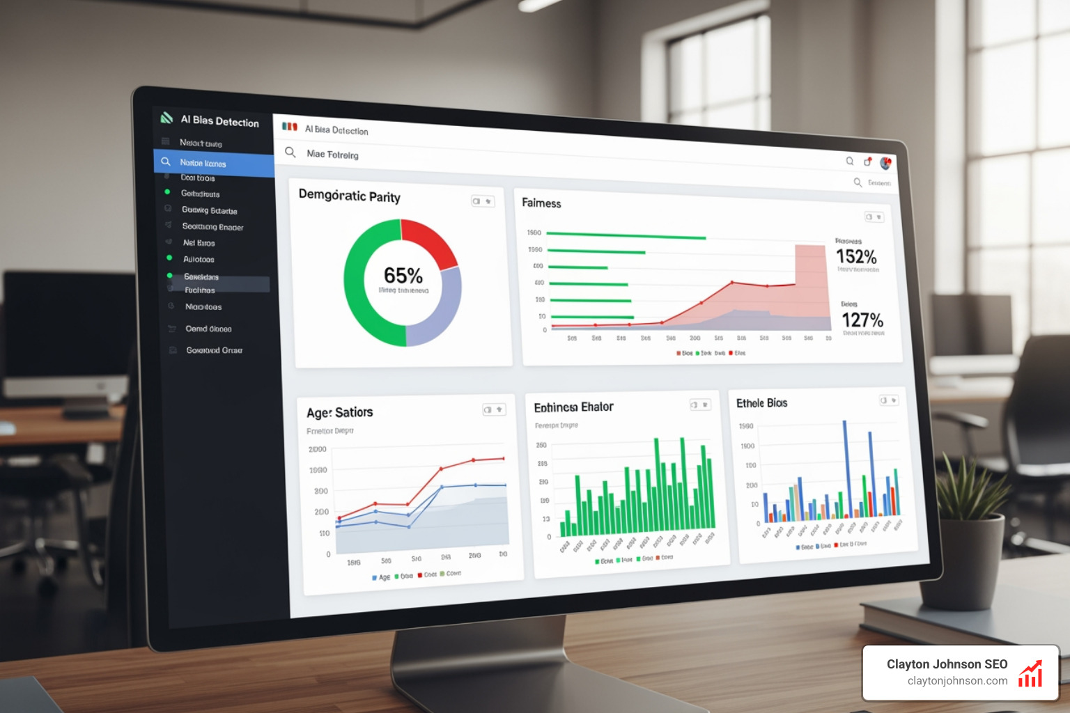 Bias detection dashboard showing demographic parity and fairness metrics across different user groups - how to use ai audits