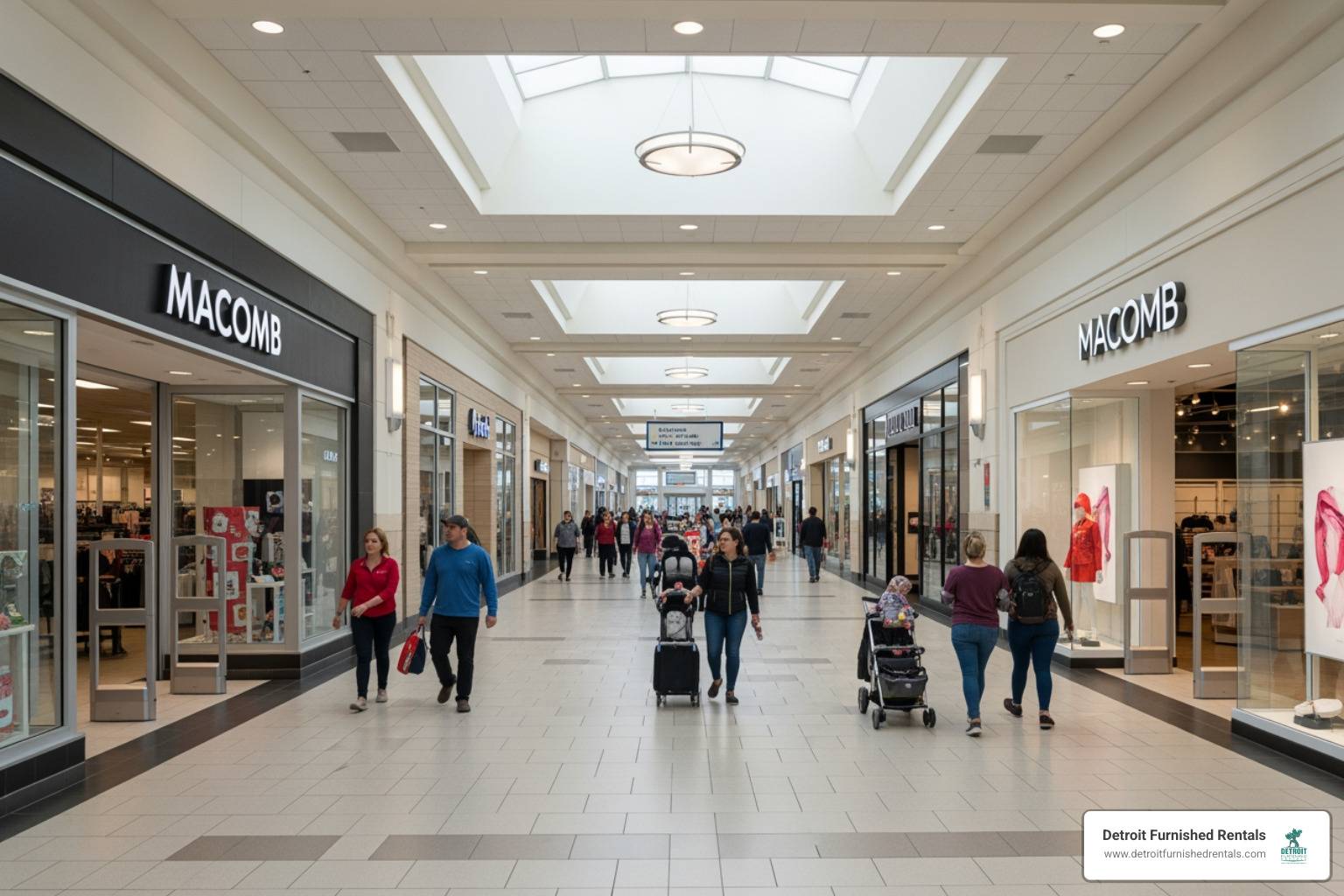Macomb Mall interior showing wide walkways and bright lighting - stores at macomb mall