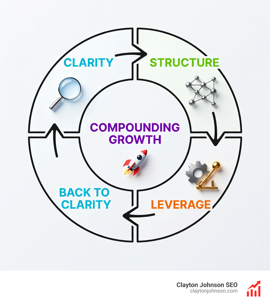 Infographic showing structured growth architecture: Clarity -> Structure -> Leverage -> Compounding Growth - how ai affects organic traffic infographic Infographic showing structured growth architecture: Clarity -> Structure -> Leverage -> Compounding Growth - how ai affects organic traffic infographic
