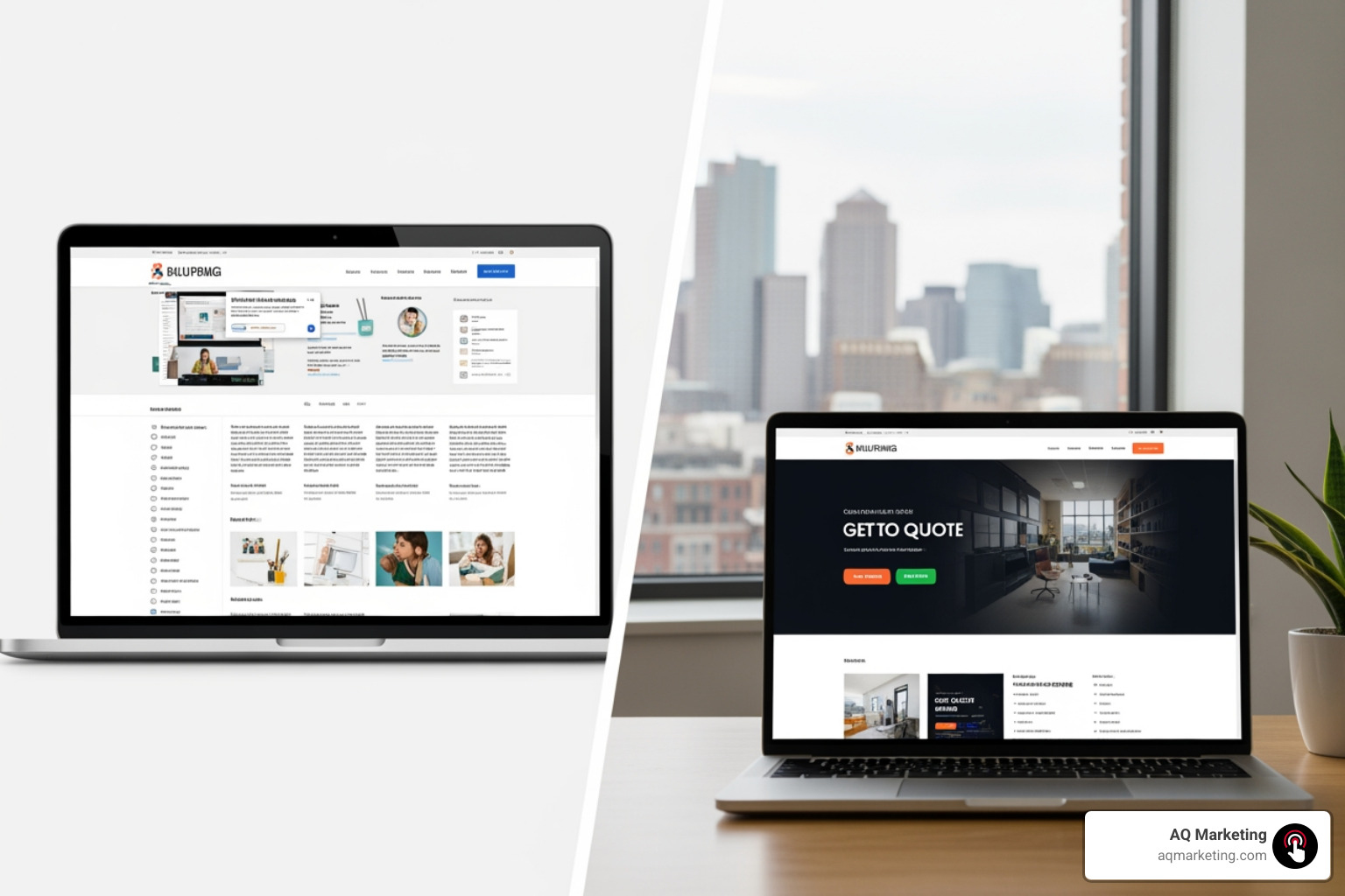 A comparison of a cluttered, confusing website layout with high cognitive load versus a clean, results-driven layout with clear CTAs and whitespace - results driven web design A comparison of a cluttered, confusing website layout with high cognitive load versus a clean, results-driven layout with clear CTAs and whitespace - results driven web design
