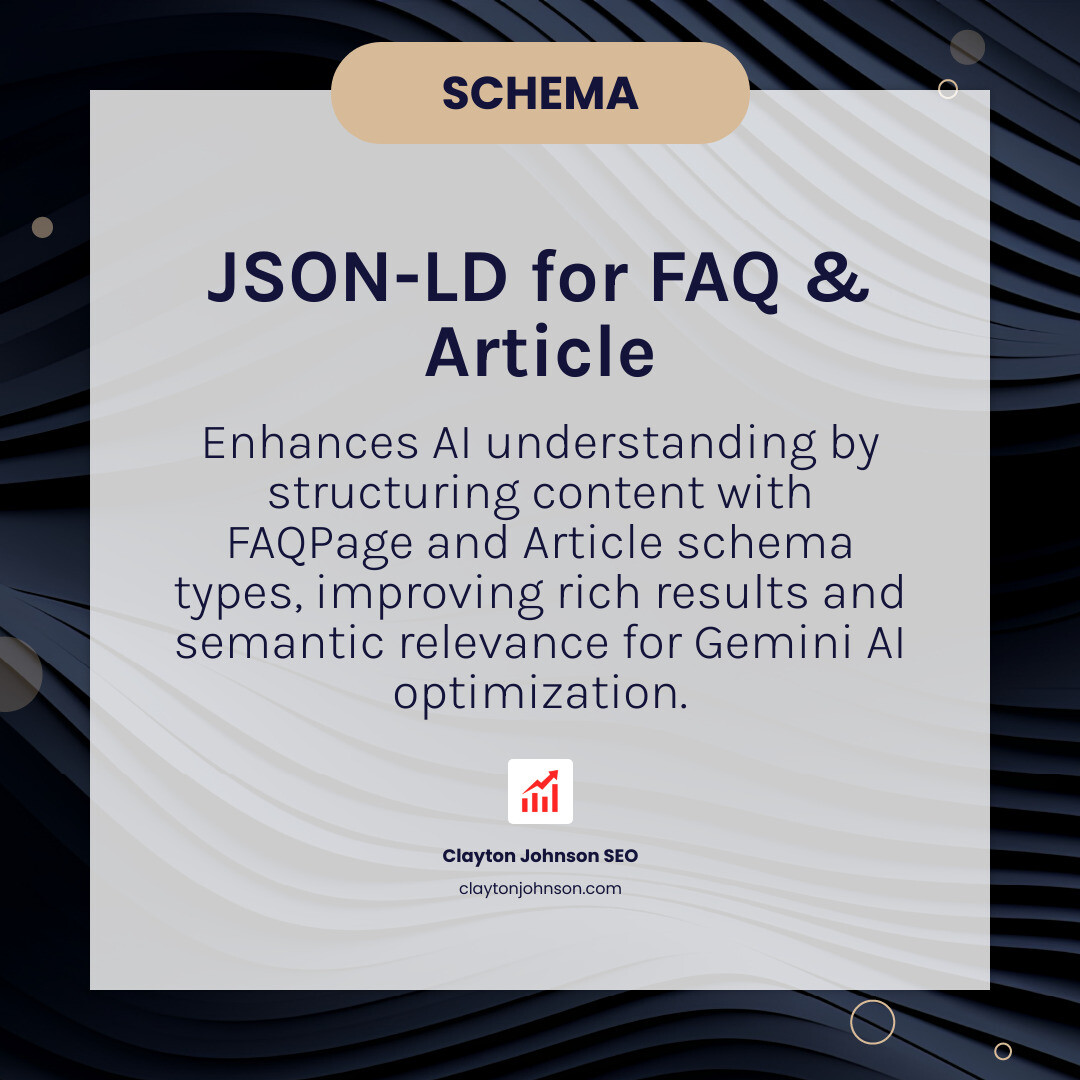 Example of JSON-LD schema markup for FAQ and Article types - optimize for gemini ai