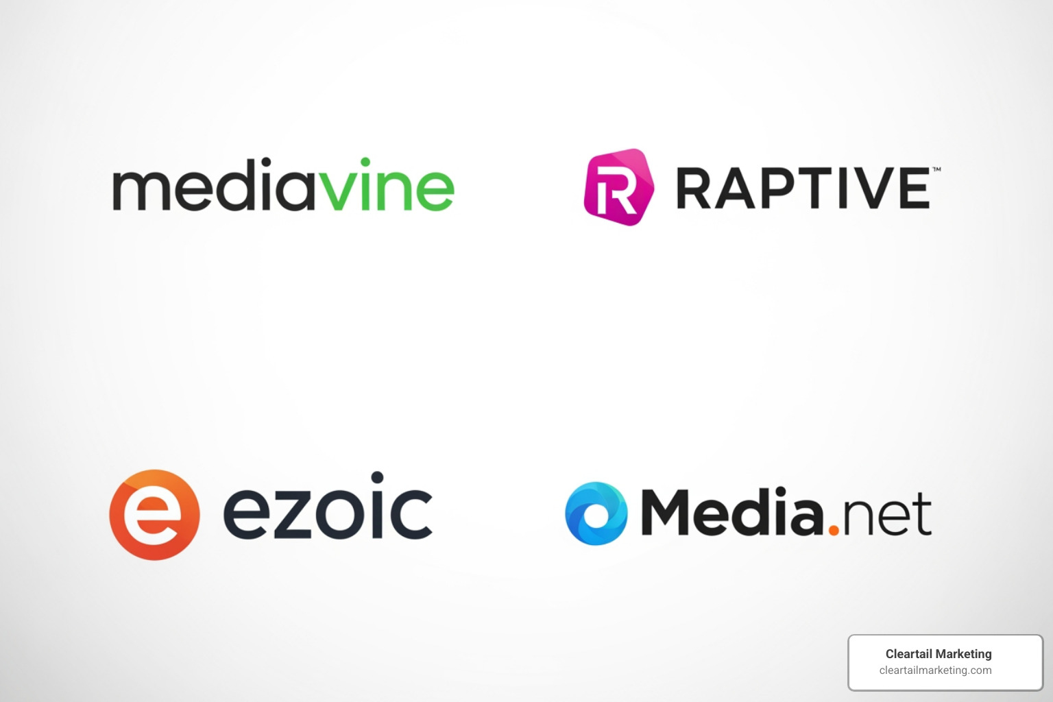 top-tier ad network logos including Mediavine, Raptive, Ezoic, and Media.net - best paying website ads top-tier ad network logos including Mediavine, Raptive, Ezoic, and Media.net - best paying website ads