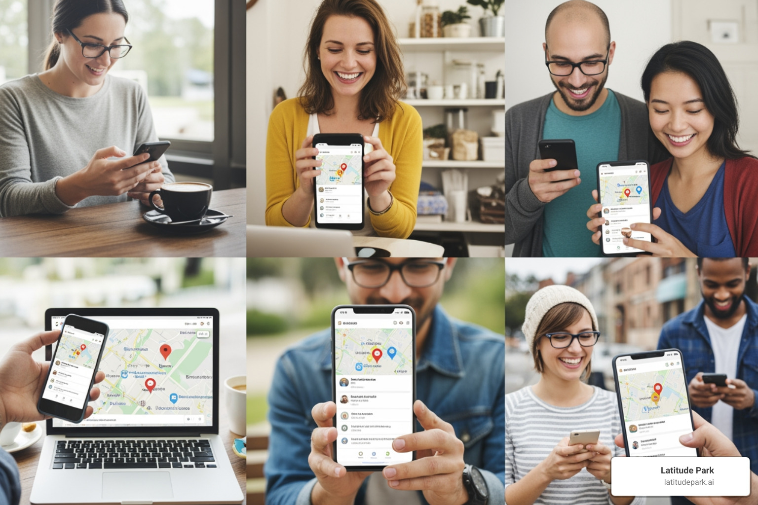 Digital map on a phone screen showing various business pins in a neighborhood, highlighting the proximity factor of local search - local search