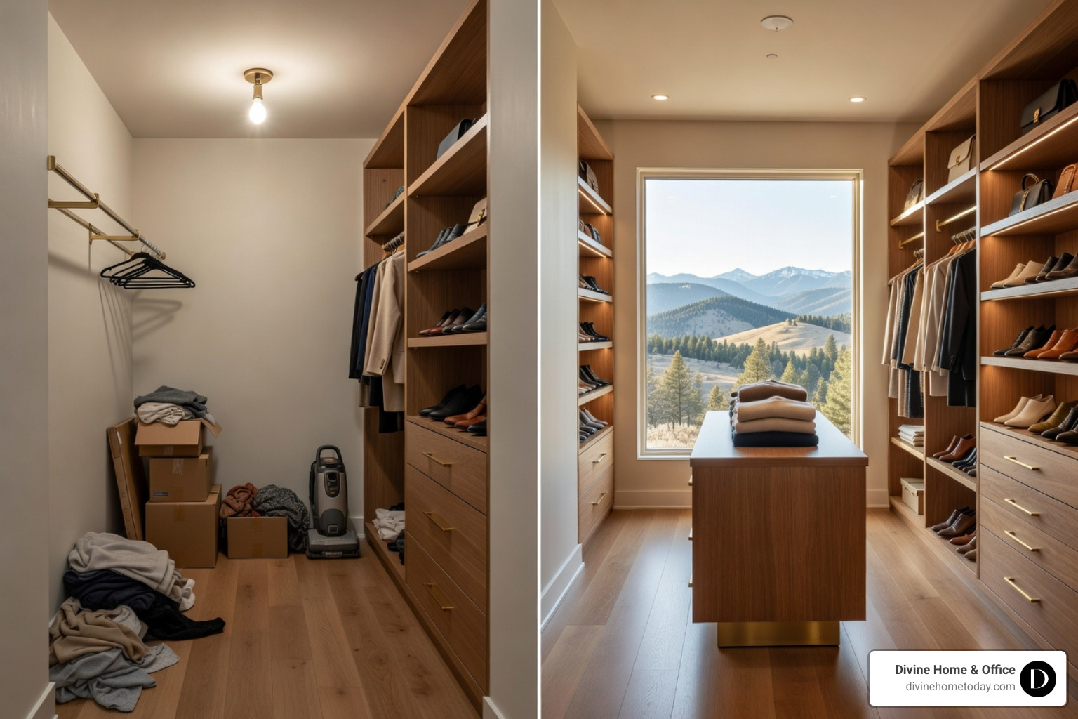modern mountain bathroom in Denver with stone counters and bright natural light, showing a nearby closet with high-end finishes and matte black hardware - small closet transformation modern mountain bathroom in Denver with stone counters and bright natural light, showing a nearby closet with high-end finishes and matte black hardware - small closet transformation