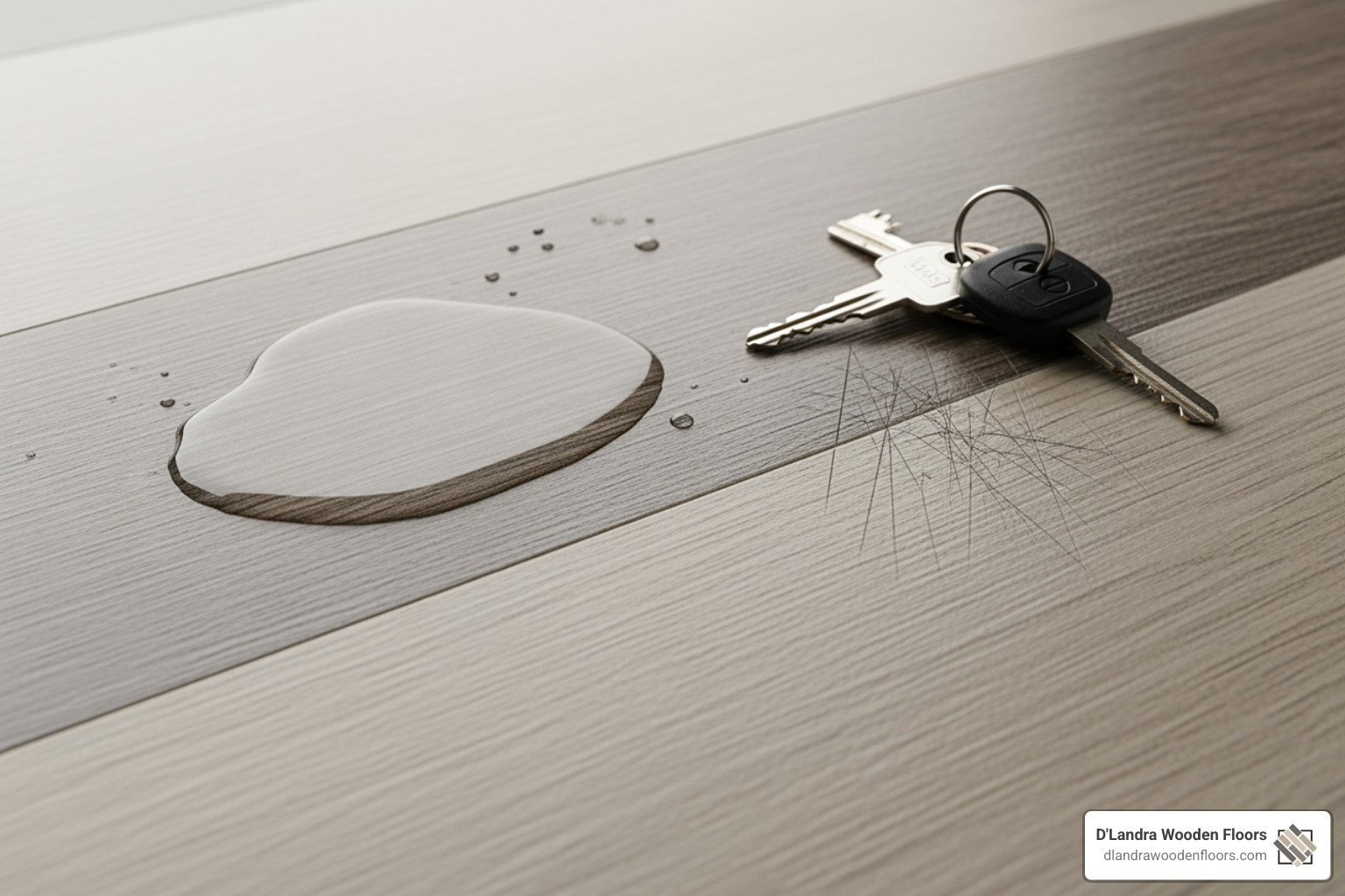 Diagram showing the layers of luxury vinyl flooring including the wear layer, design layer, waterproof core, and attached underlayment - waterproof scratch-proof flooring