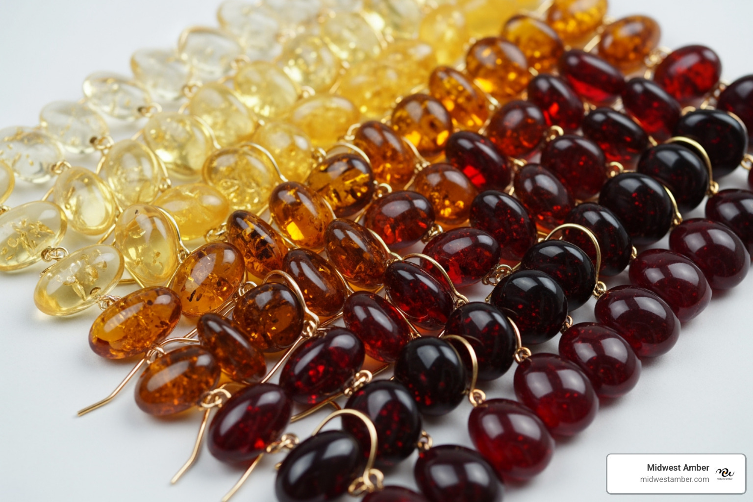 A collection of multicolor amber earrings showcasing the transition from light honey to deep cherry red - Amber dangle earrings A collection of multicolor amber earrings showcasing the transition from light honey to deep cherry red - Amber dangle earrings