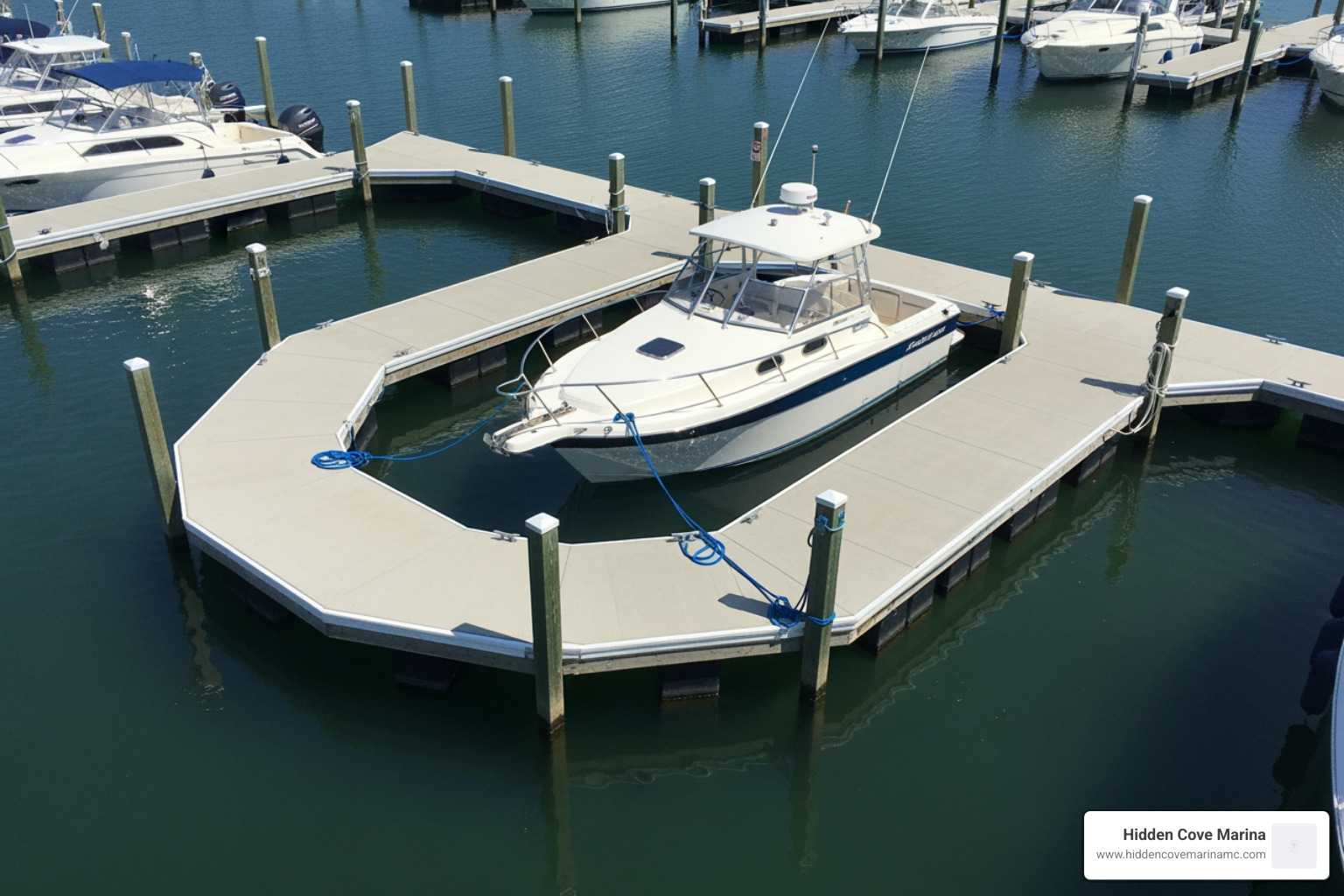 Diagram showing a U-shaped boat slip structure with a boat secured by dock lines on three sides - wet slip meaning Diagram showing a U-shaped boat slip structure with a boat secured by dock lines on three sides - wet slip meaning