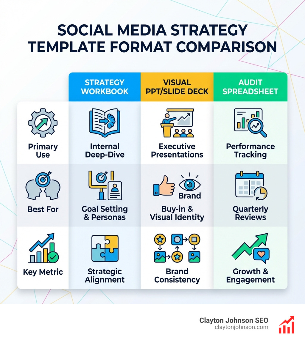 Comparison table of different social media strategy template formats - social media marketing strategy template free infographic 