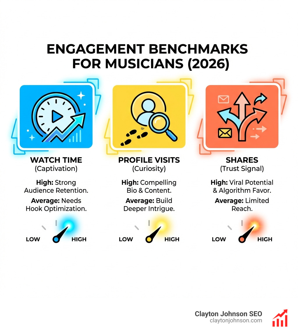 Infographic of engagement benchmarks for musicians - social media marketing strategy for musicians infographic 