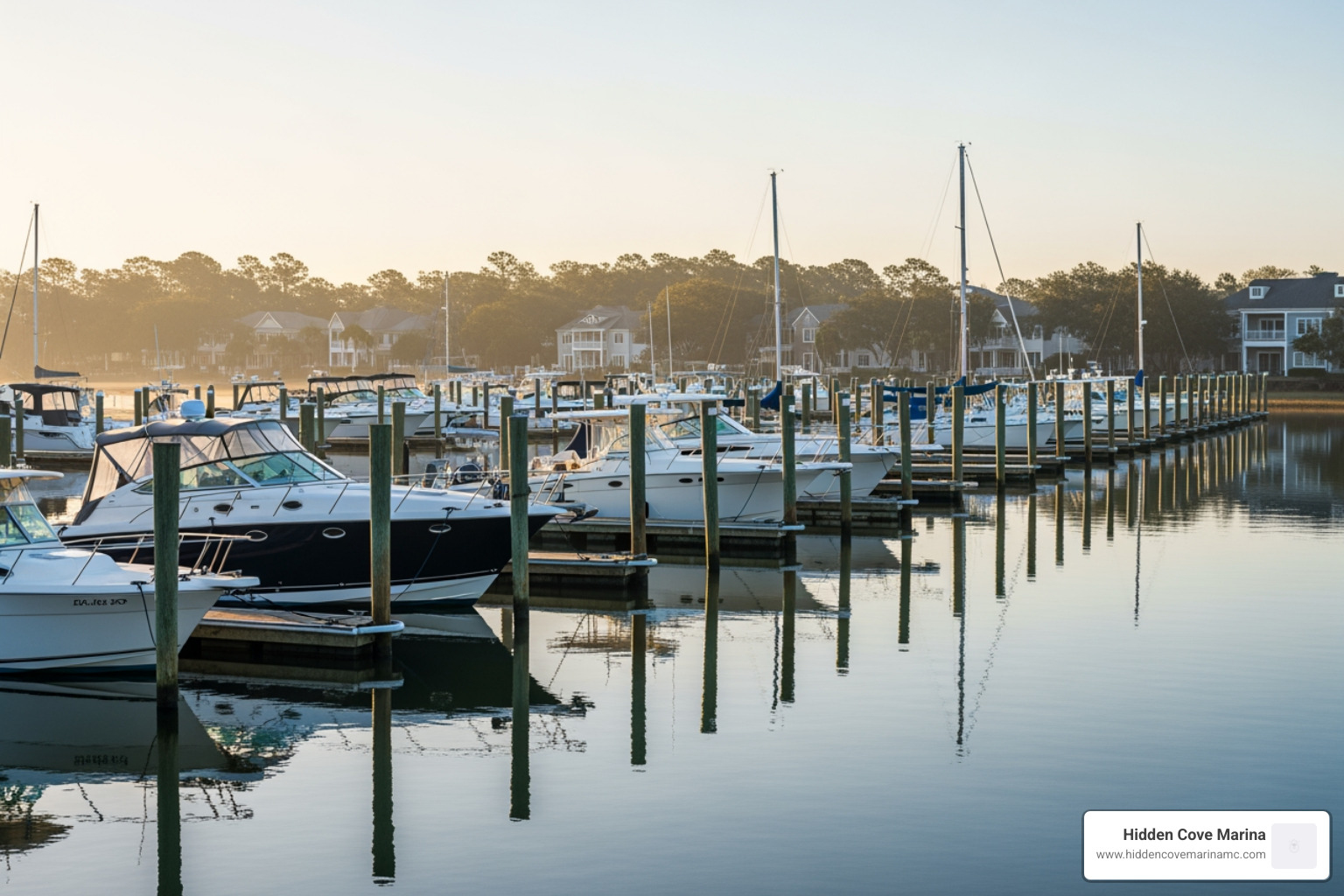 A row of boats neatly tucked into their wet slips at a Charleston area marina during a calm morning - boat slip charleston sc A row of boats neatly tucked into their wet slips at a Charleston area marina during a calm morning - boat slip charleston sc