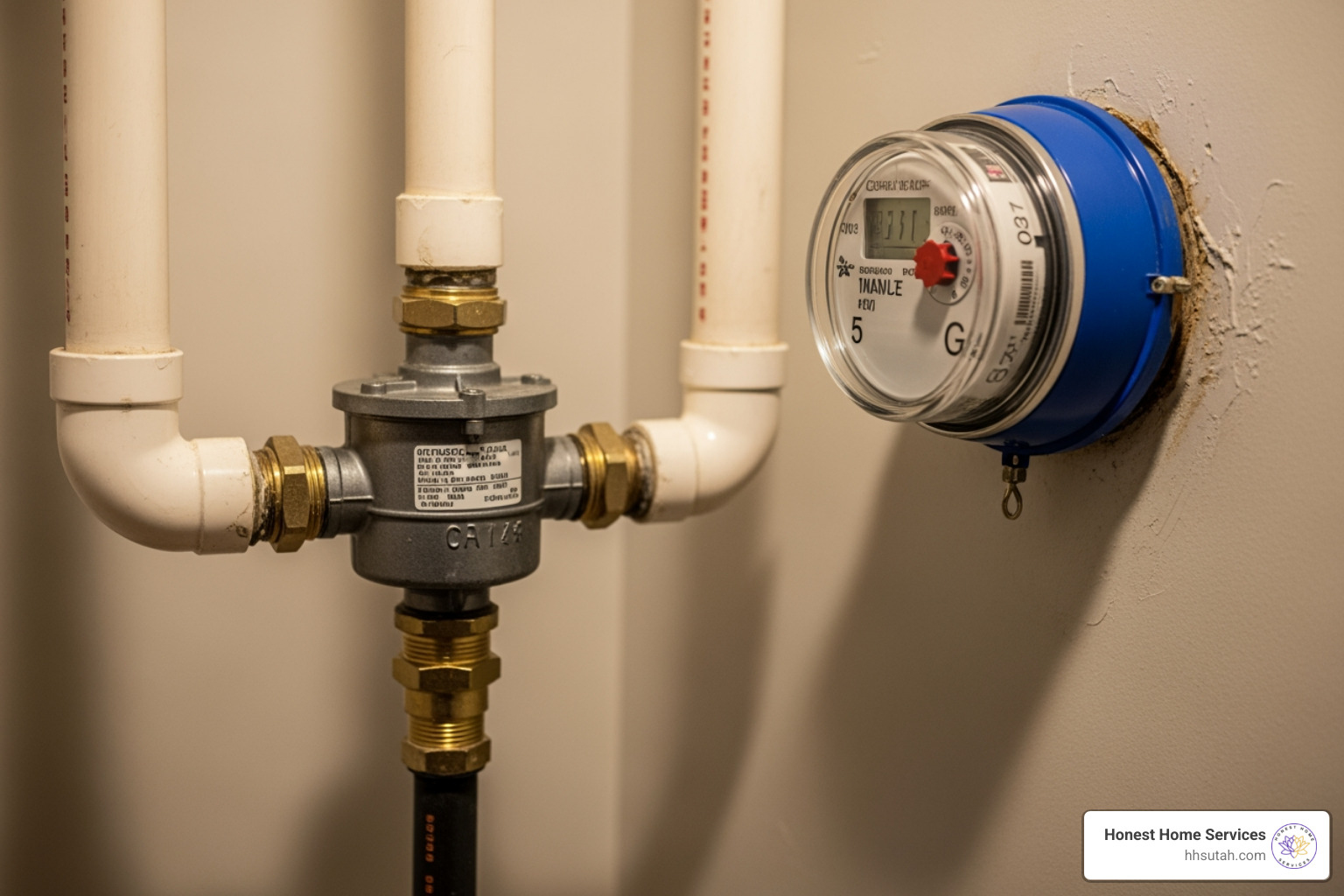 water meter in a basement showing the main line entry point - frozen water main line water meter in a basement showing the main line entry point - frozen water main line