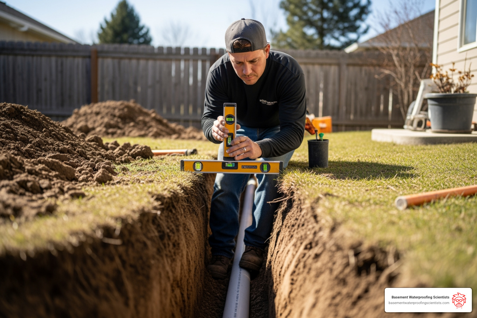 image of a pipe slope level - gravity drain