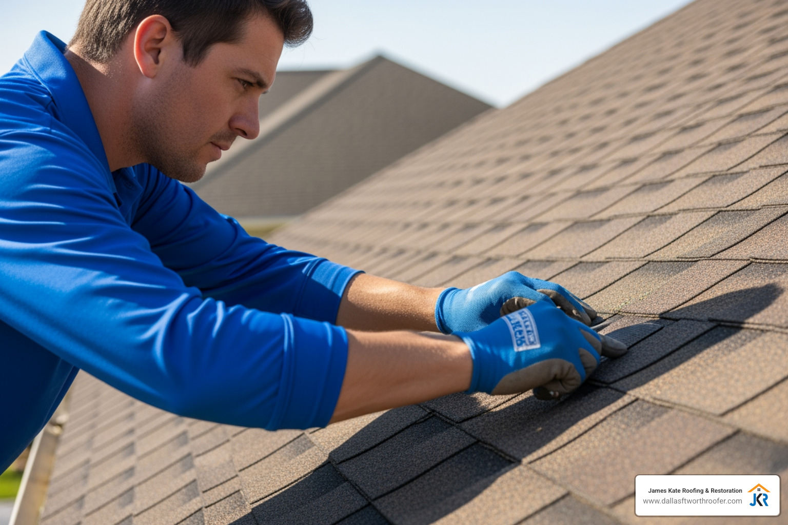 Roofing technician inspecting asphalt shingles for granule loss - how long does a 30 year roof really last Roofing technician inspecting asphalt shingles for granule loss - how long does a 30 year roof really last