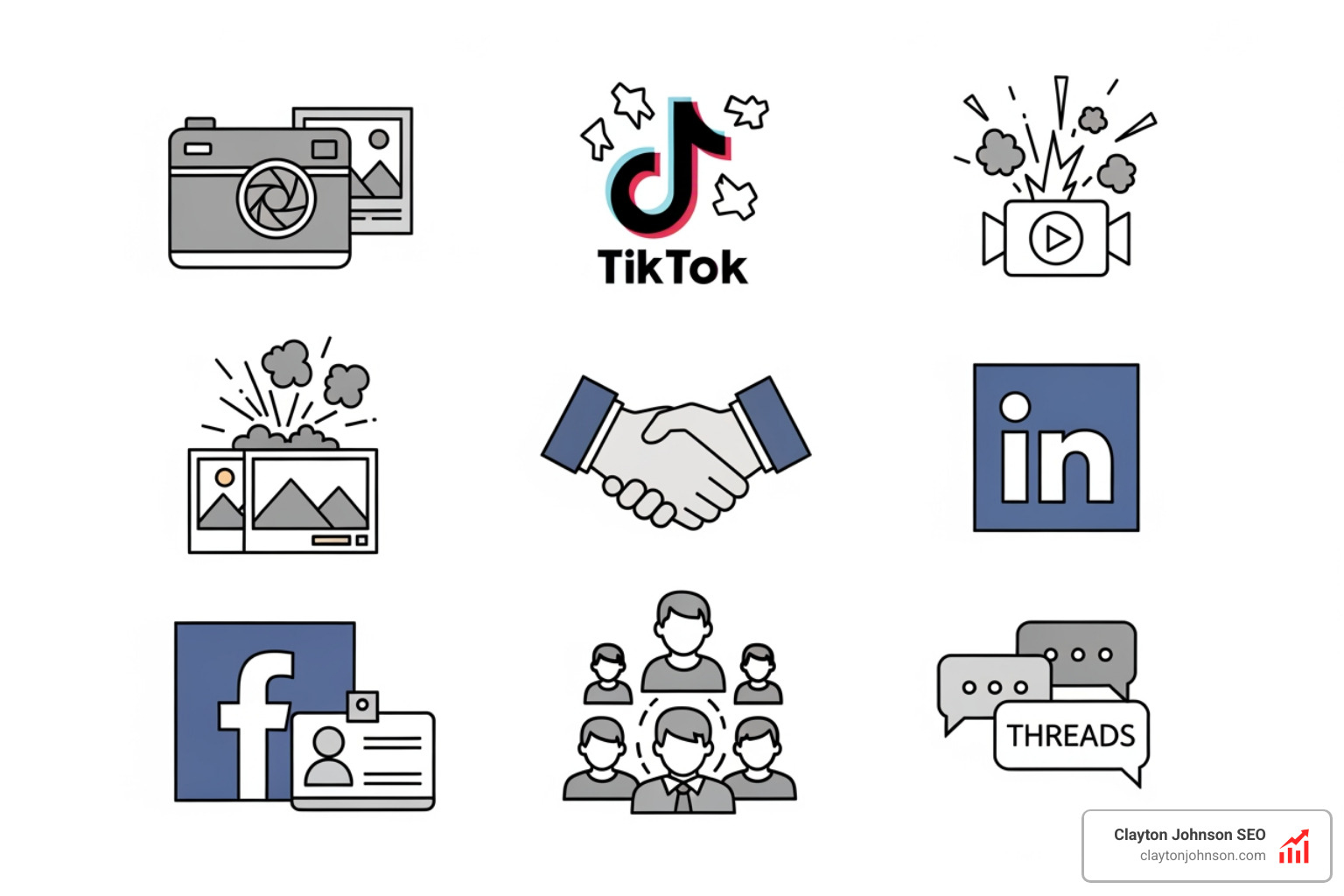 Icons of various social media platforms representing different strategic strengths - setting social media goals Icons of various social media platforms representing different strategic strengths - setting social media goals