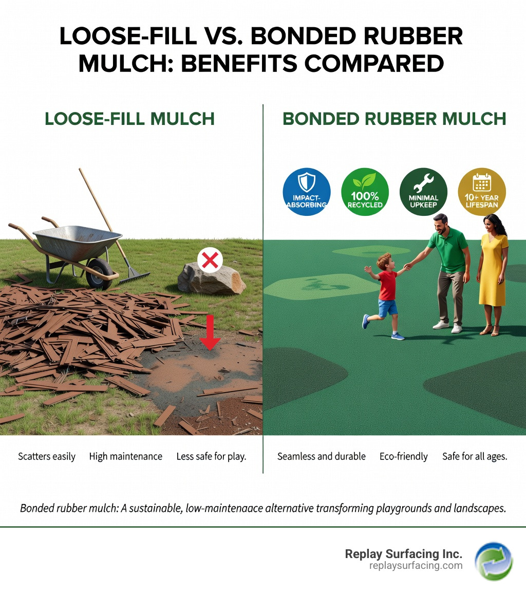 Infographic comparing loose-fill vs. bonded rubber mulch benefits - bonded rubber mulch near me infographic Infographic comparing loose-fill vs. bonded rubber mulch benefits - bonded rubber mulch near me infographic
