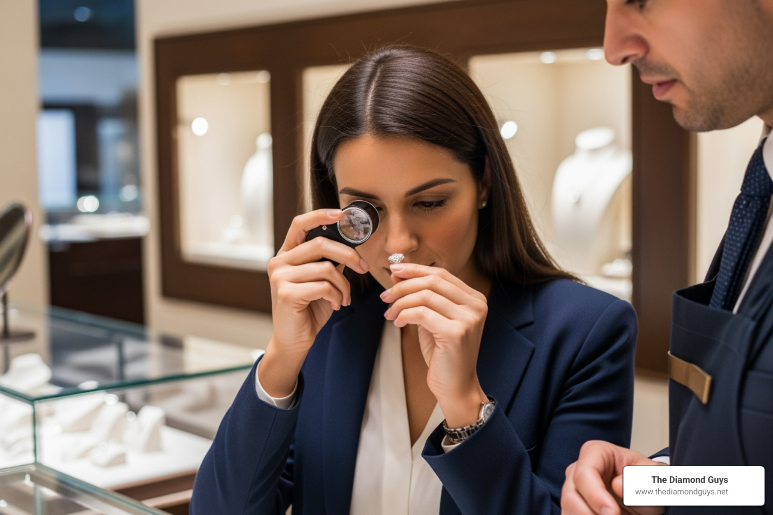 customer inspecting a diamond with a jeweler's loupe - Best place buy diamond customer inspecting a diamond with a jeweler's loupe - Best place buy diamond