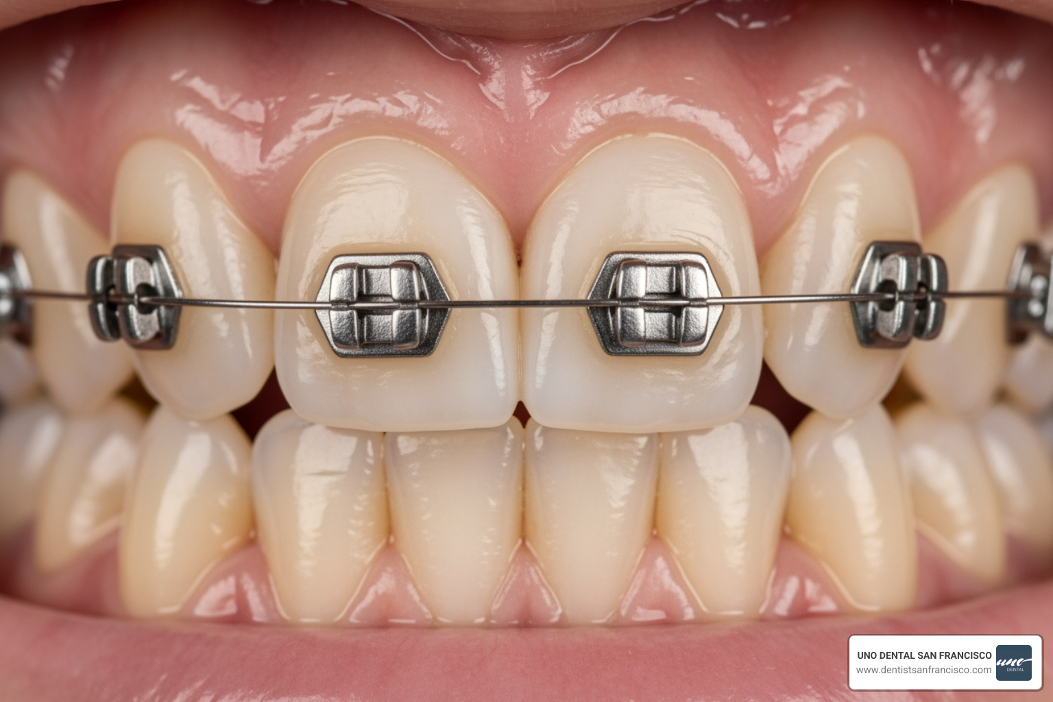 A flat-lay image of essential orthodontic cleaning tools: an electric toothbrush, interproximal brushes, a water flosser, and fluoride mouthwash - braces marks on teeth A flat-lay image of essential orthodontic cleaning tools: an electric toothbrush, interproximal brushes, a water flosser, and fluoride mouthwash - braces marks on teeth