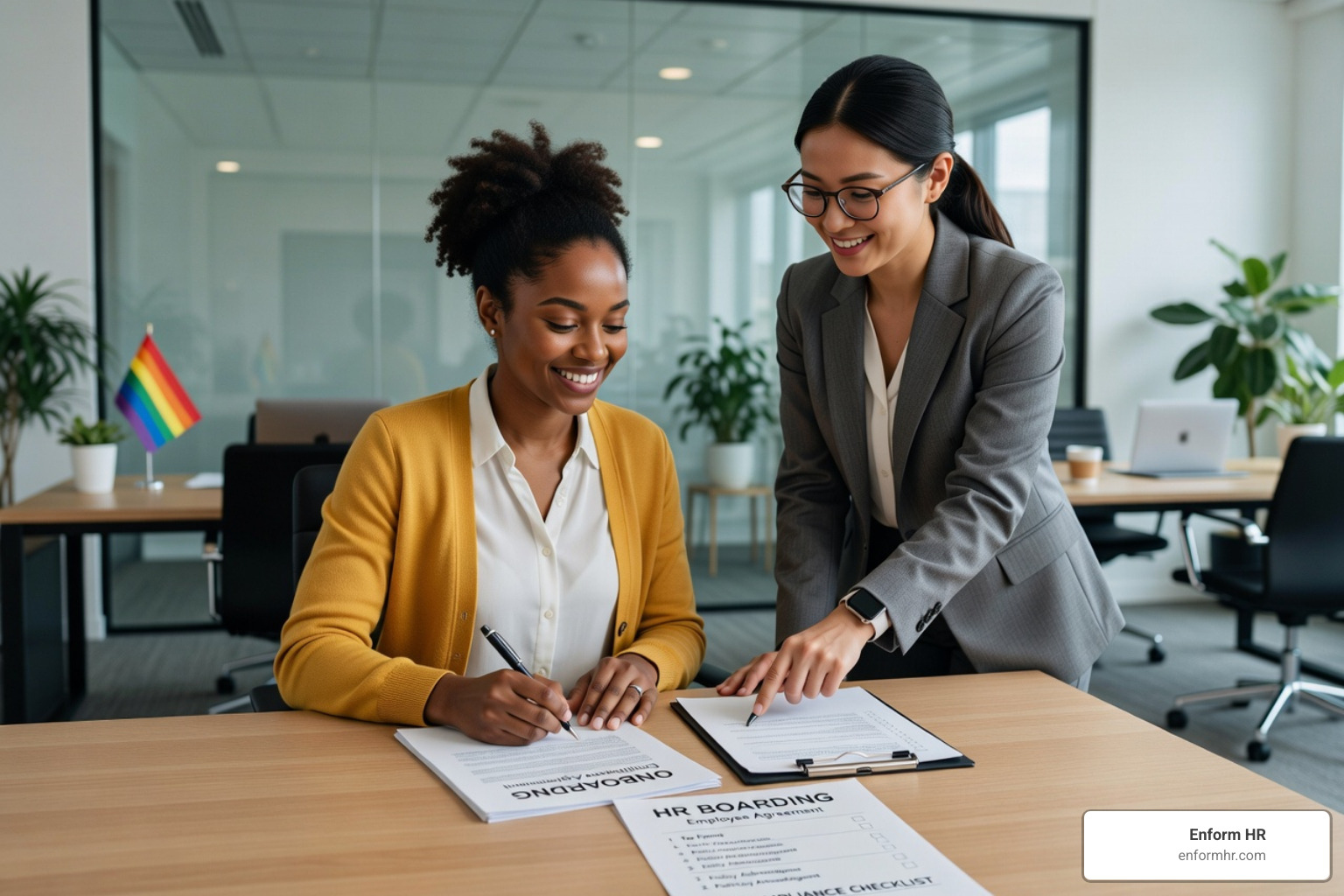 New hire signing documents during onboarding - hr compliance checklists