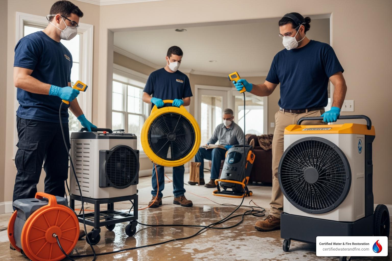 restoration technicians using advanced equipment - what does a restoration company do