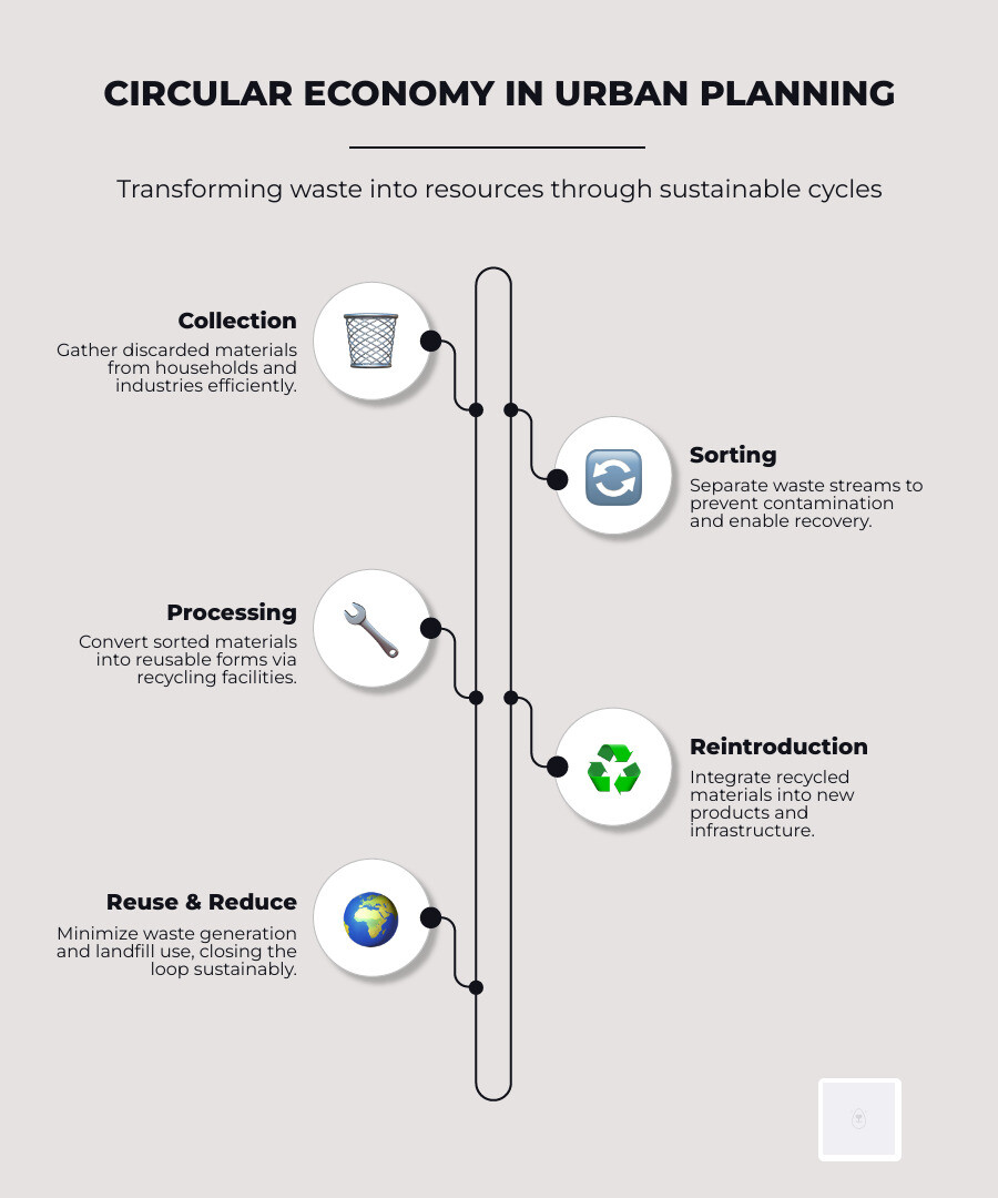 Innovative Manufacturing for Sustainable Urban Infrastructure explaining the circular economy in urban planning - sustainable infrastructure and recycling infographic infographic-line-5-steps-elegant_beige