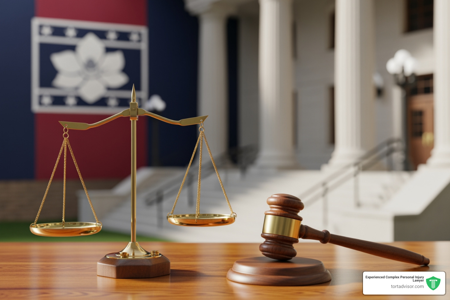 Image of legal scales and a gavel representing the balance of justice in Mississippi personal injury law - Mississippi accident lawyer Image of legal scales and a gavel representing the balance of justice in Mississippi personal injury law - Mississippi accident lawyer