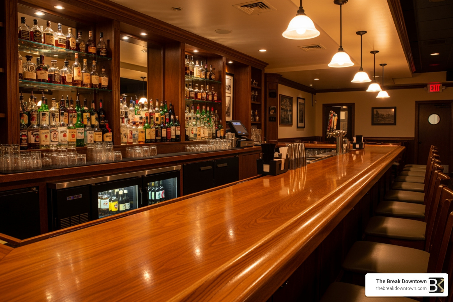 Classic Salt Lake City bar interior with warm lighting and a long wooden bar - Downtown SLC nightlife