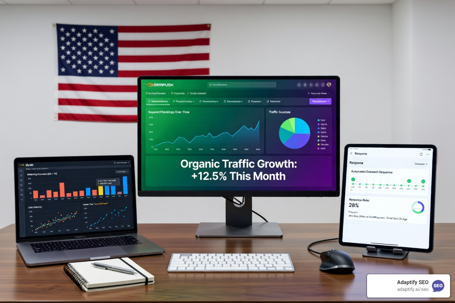 collage of logos for popular SEO tools like Semrush, Ahrefs, and Respona - Automated Link Building