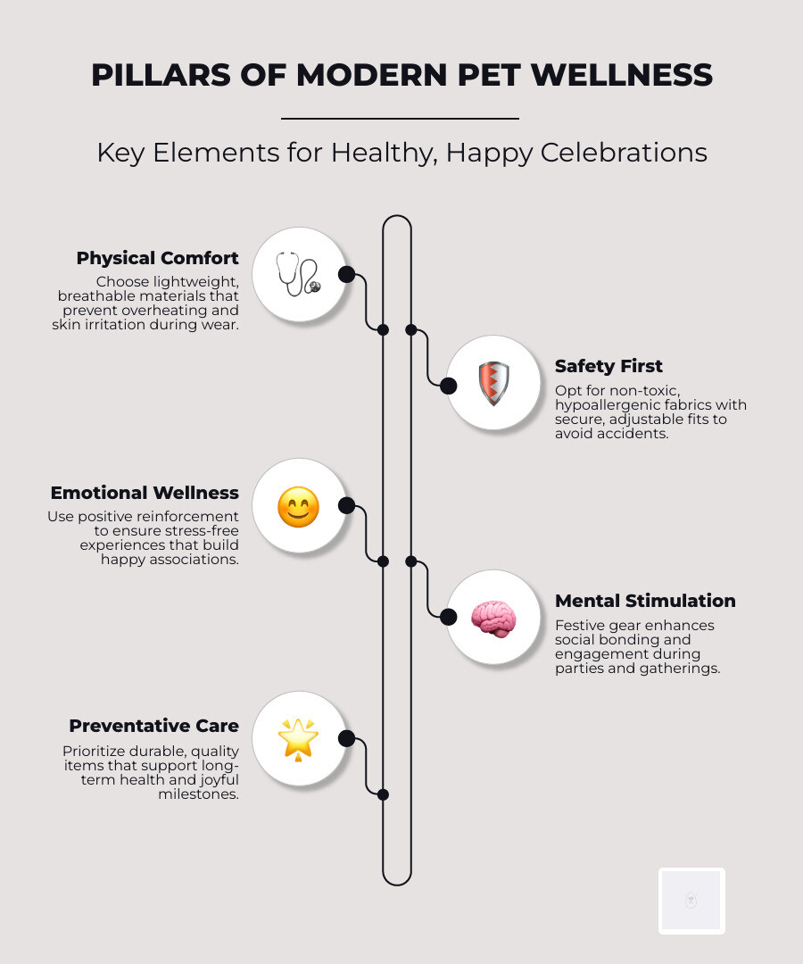 explaining the pillars of modern pet wellness - birthday hat on dog infographic infographic-line-5-steps-elegant_beige