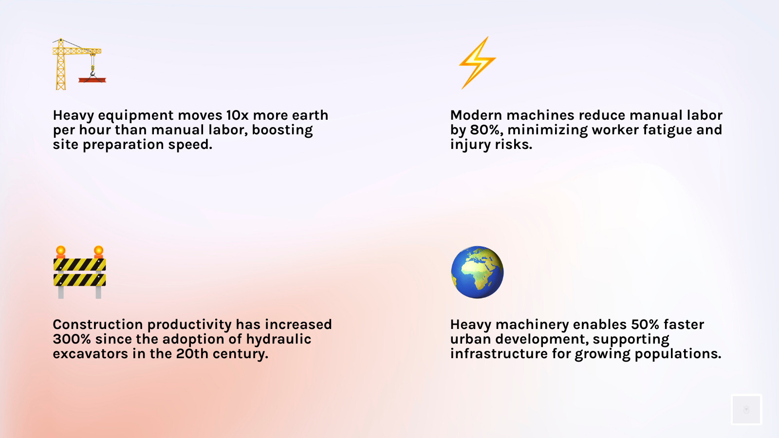 Infographic explaining the role of heavy machinery in urban development - construction and heavy equipment infographic 4_facts_emoji_light-gradient