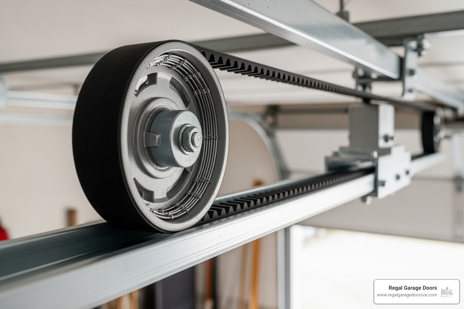 Reinforced rubber belt and trolley mechanism of a modern garage door opener - belt garage door opener