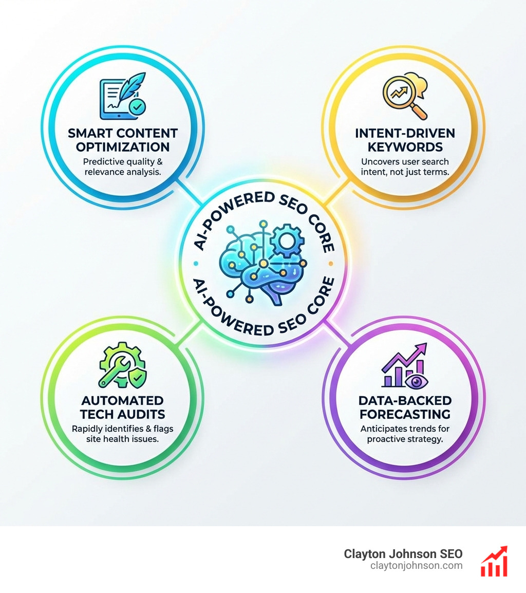 Infographic showing the 7 steps to optimize content for AI search: 1) Structure with clear headings and self-contained answer blocks, 2) Target conversational intent-driven queries, 3) Implement schema markup including FAQPage and HowTo, 4) Demonstrate E-E-A-T with author credentials and citations, 5) Write extractable single-idea paragraphs with direct answers first, 6) Maintain technical SEO fundamentals including page speed and mobile architecture, 7) Track AI visibility across Google AI Overviews, ChatGPT, and Perplexity — with icons for each step on a clean horizontal flow diagram - ai for seo optimization infographic pyramid-hierarchy-5-steps